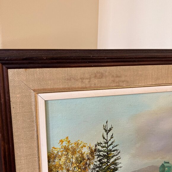 Prairie Grain Elevator Pond Landscape Framed Oil Painting Vintage 1987 R Jancsek - Picture 2 of 6